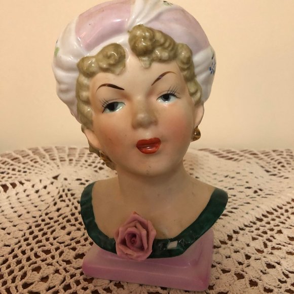 Vintage 1950s Lady Head Vase Made in Japan